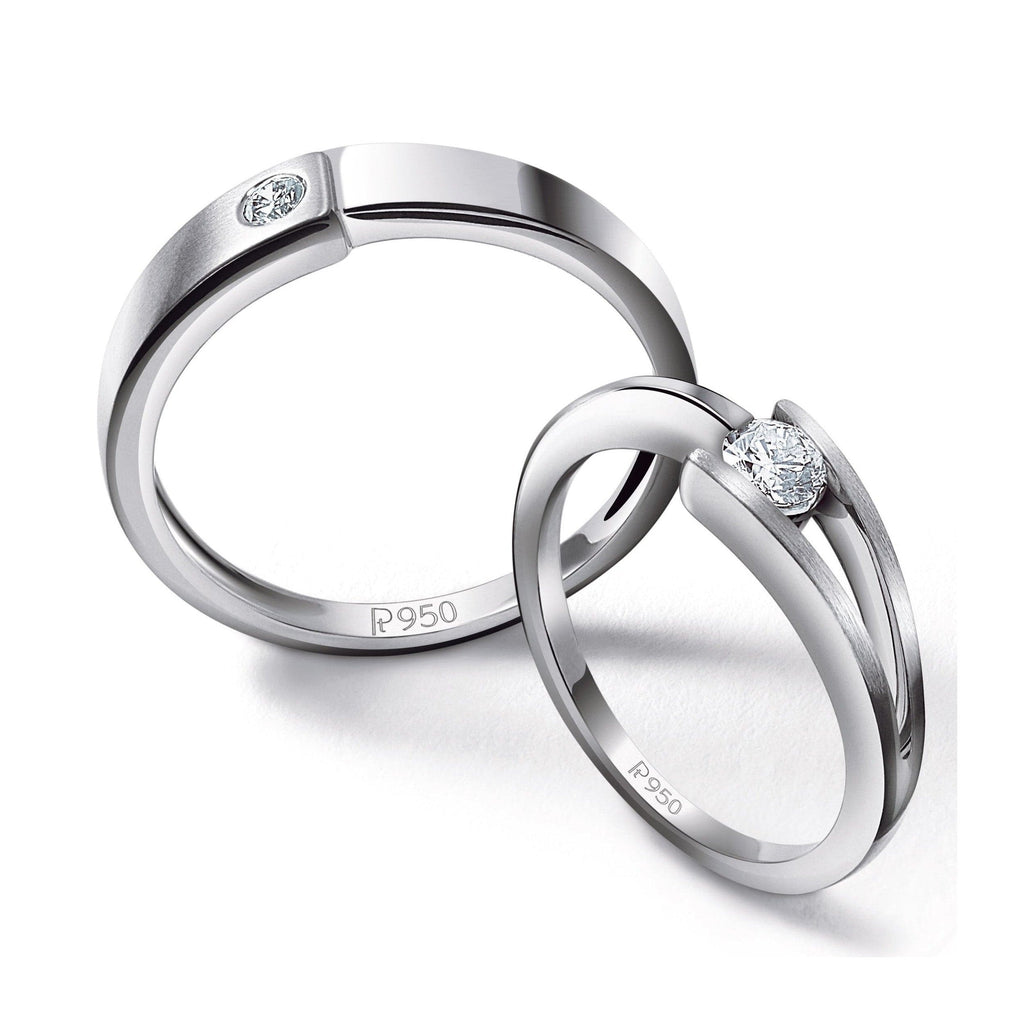 Jewelove™ Rings Both / SI IJ Designer Single Diamond Platinum Couple Rings JL PT 613