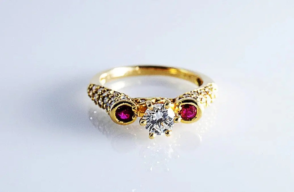 Designer Solitaire ring with Ruby and Diamonds SJ R 671 in India