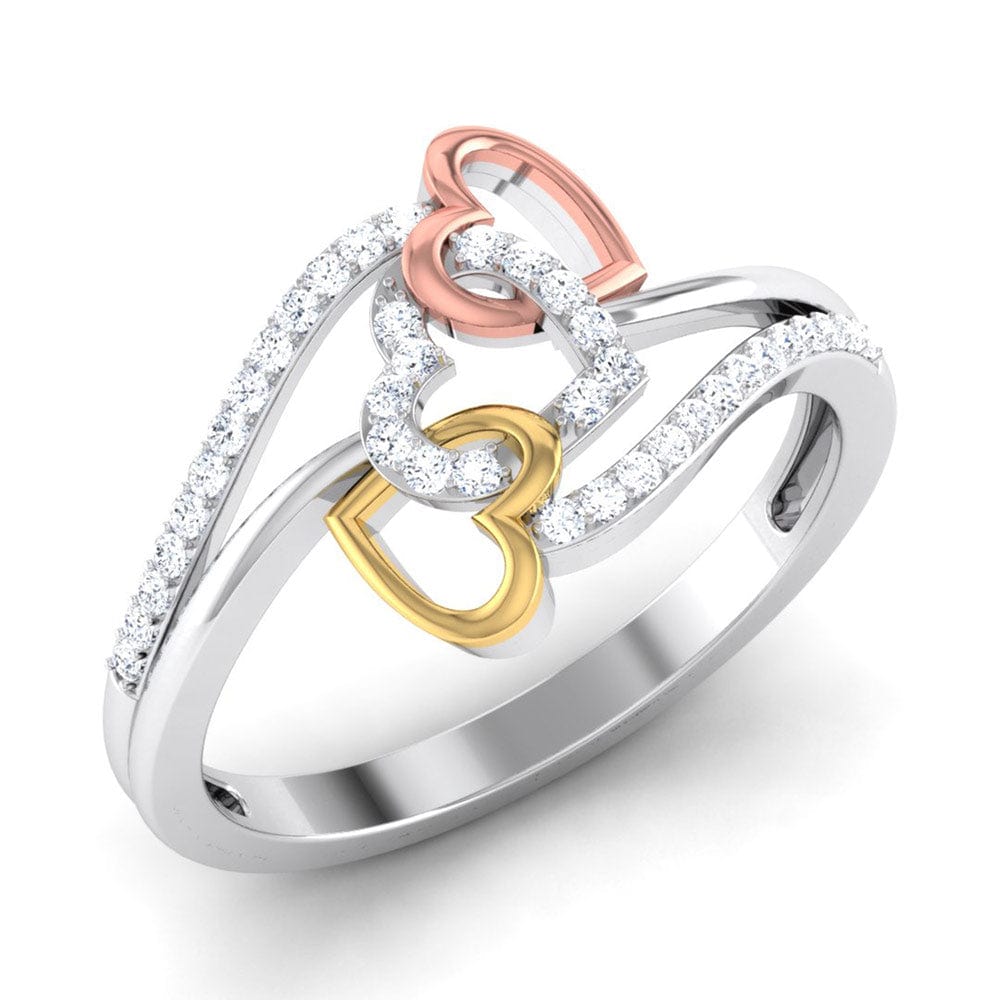 Designer Triple Heart Platinum Ring Multicolor Gold with Diamonds JL P