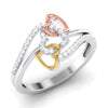 Designer Tripe Heart Platinum Ring Multicolor Gold with Diamonds JL PT 556 by Jewelove. One heart is in pink rhodium, second is in yellow rhodium & the third is in platinum DOC-R8149-P