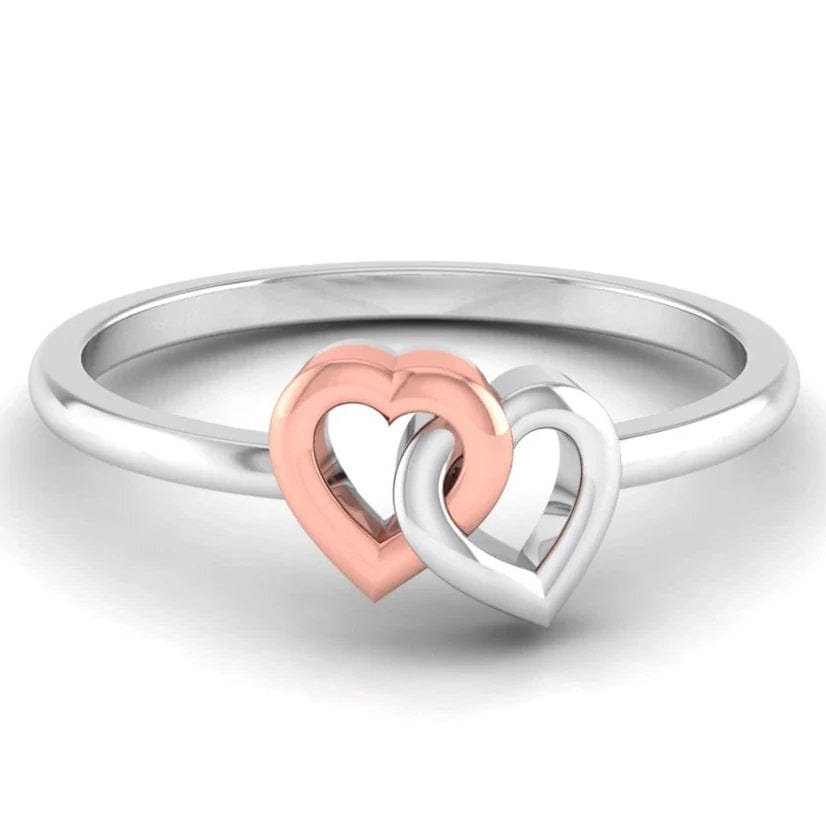 Entangled Heart Simple Platinum & Rose Gold Ring for Women JL PT 549