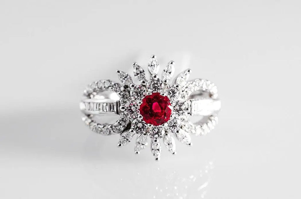 Fine Red Ruby Ring with Diamonds SJ R 648 in India