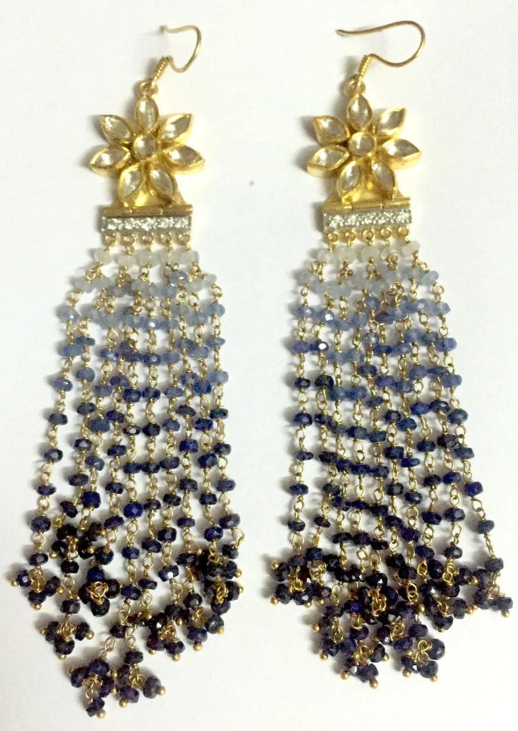 Earrings - Fusion Diamond Polki Earrings With Sapphire Hangings JL AU 1007