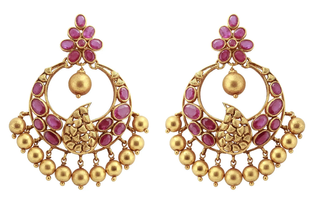 Gold Ruby Earrings - Gold Chandbali Earrings With Rubies JL AU 107