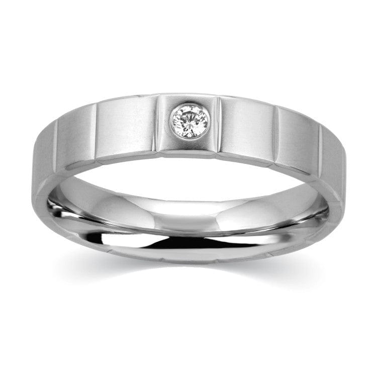 Jewelove™ Rings SI IJ / Men's Band only Grooved Platinum Ring for Men with 0.05 cts. Single Diamond JL PT 520