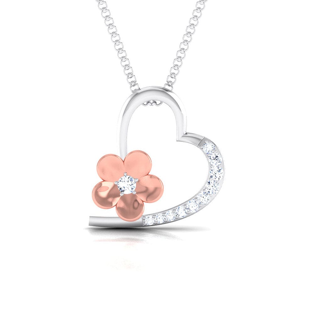 Front View of Platinum of Rose Heart Pendant with Diamonds JL PT P 8110