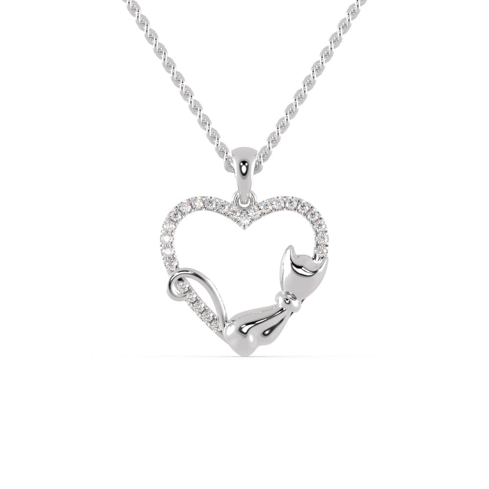 Jewelove™ Pendants SI IJ Platinum Diamonds Cat & Heart Pendant for Women JL PT P 1278