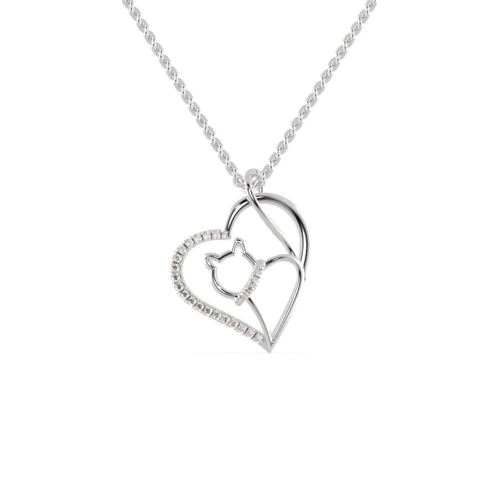 Jewelove™ Pendants SI IJ Platinum Diamonds Heart Cat Pendant for Women JL PT P 1275