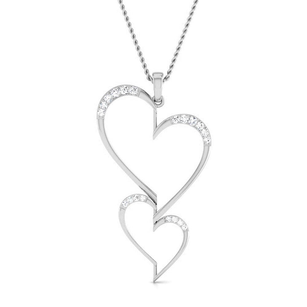 Platinum Double Heart Pendant with Diamonds JL PT P 8078