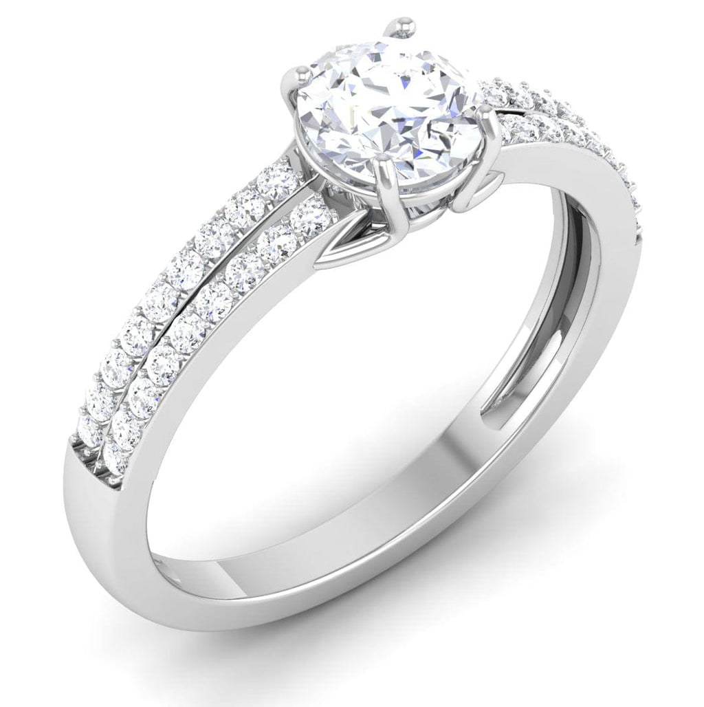 Perspective View of 30 Pointer Platinum Double Shank Diamond Solitaire Engagement Ring JL PT 7002