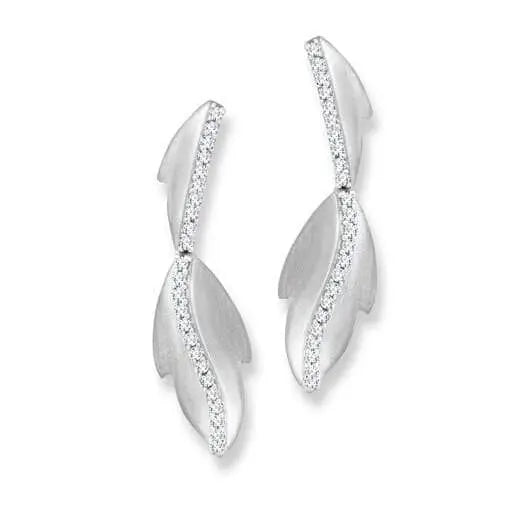 Platinum Earrings Leaves with Diamonds SJ PTO E 123 - Suranas Jewelove
