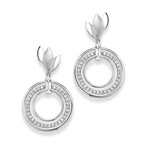 Platinum Earrings with Diamond Circle Hanging SJ PTO E 127 - Suranas Jewelove
