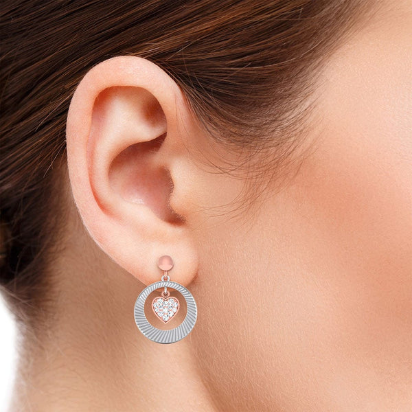 Jewelove™ Earrings Platinum Earrings with Heart of Rose Gold set with Diamonds JL PT E 8113