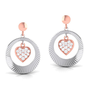 Platinum Earrings with Heart of Rose Gold set with Diamonds JL PT E 8113