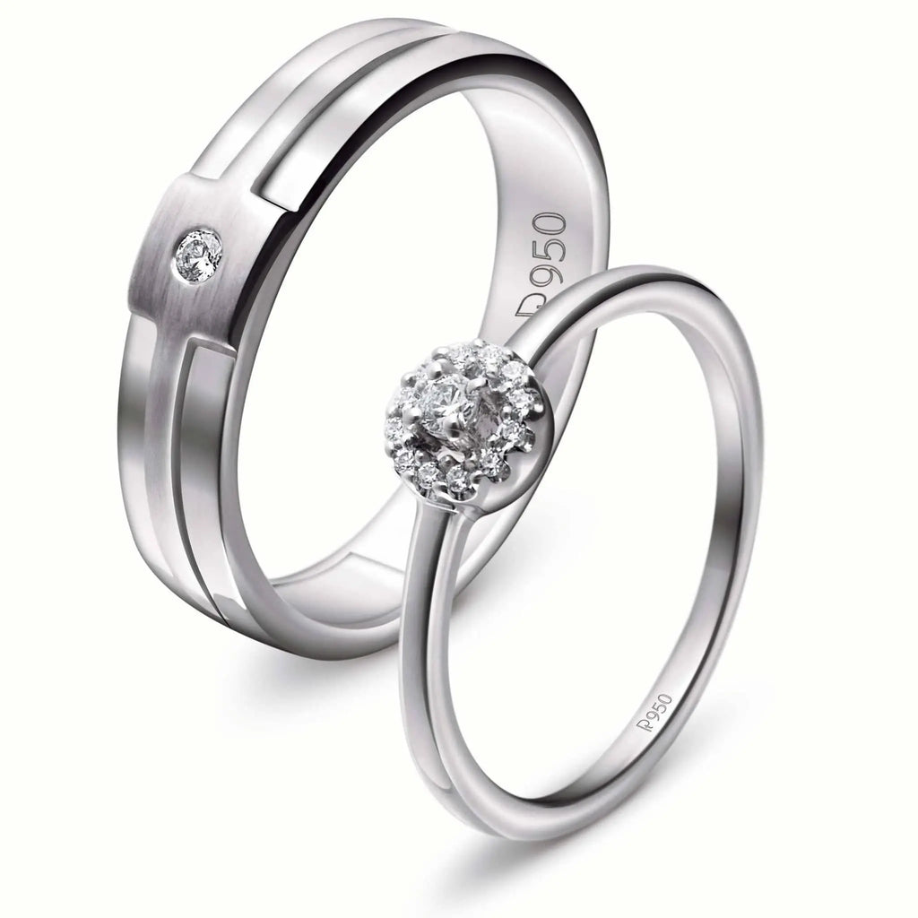 Rings - Platinum Engagement Couple Rings With Diamonds JL PT 456