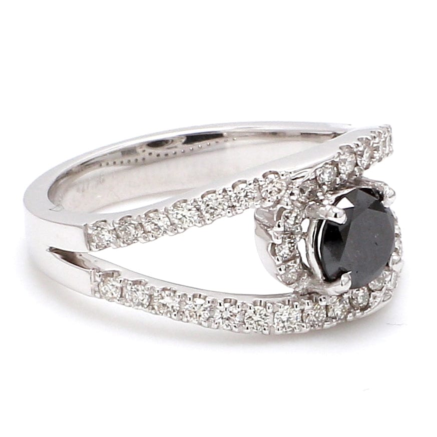 Round Black Diamond Three Stone Engagement Ring | Angara