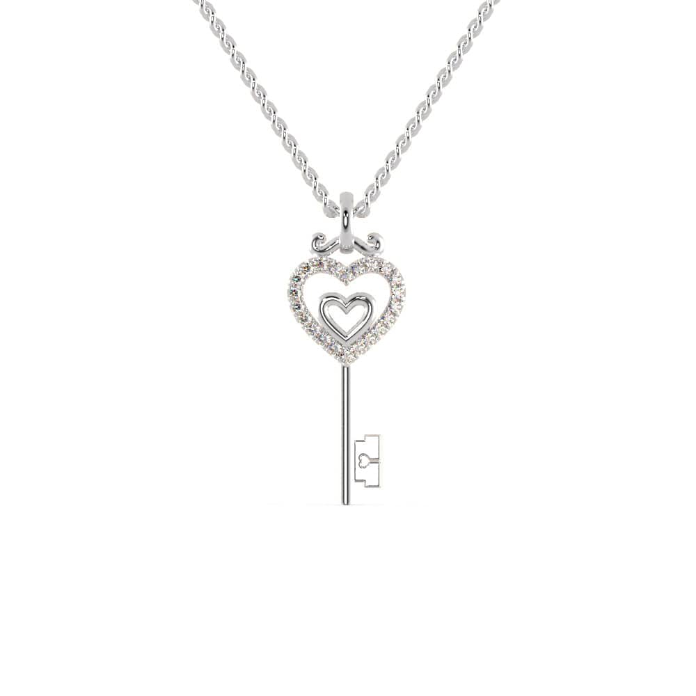 Jewelove™ Pendants SI IJ Platinum Heart Key Pendant with Diamonds for Women JL PT P 1249
