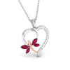 Front Side View of Platinum of Rose Heart Pendant with Diamonds JL PT P 8081