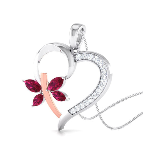 Platinum Heart Pendant with Butterfly & Diamonds JL PT P 8081