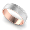 Perspective View of Platinum Love Bands with a Single  Groove & Rose Gold Base JL PT 643