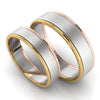 Perspective View of Platinum Love Bands with Rose Gold & Yellow Gold Edges JL PT 651