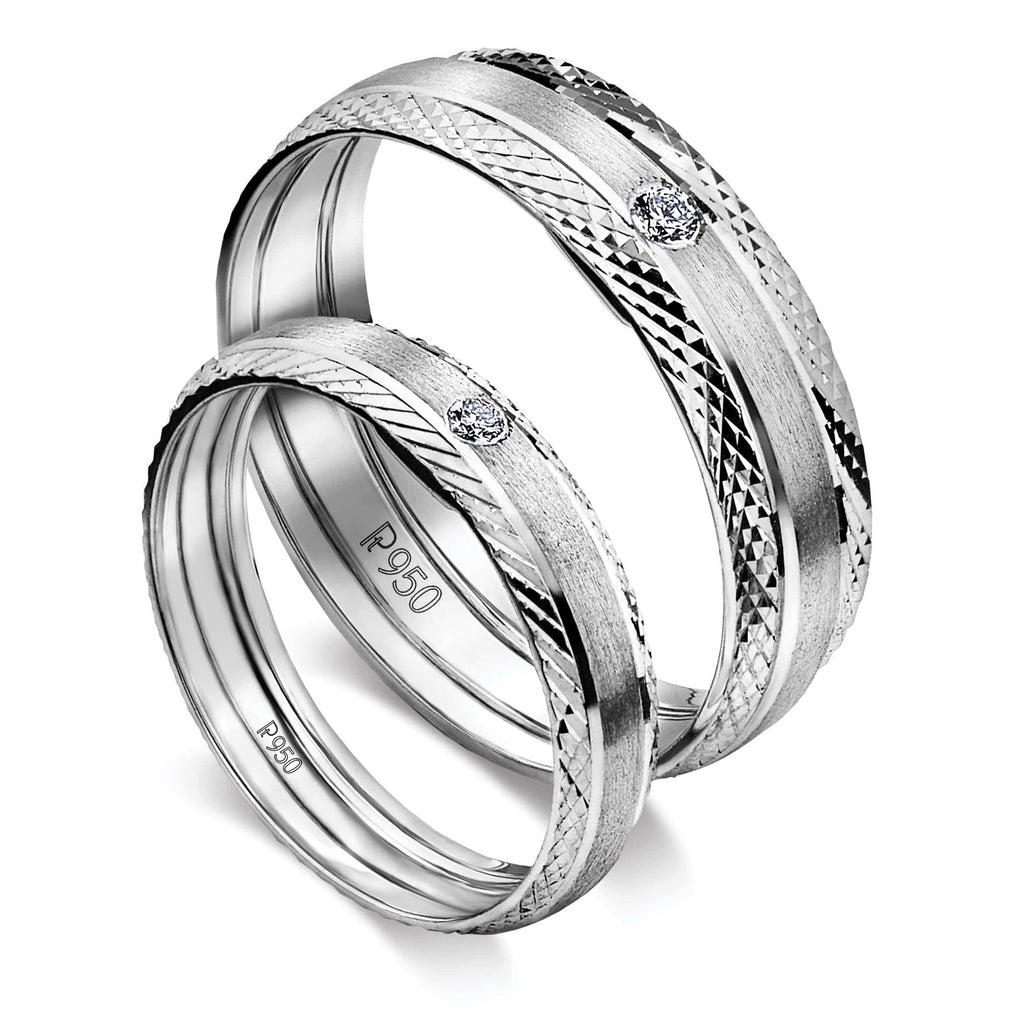 Jewelove™ Rings Both / SI IJ Platinum Love Bands with Single Diamonds and a Unique Texture JL PT 598
