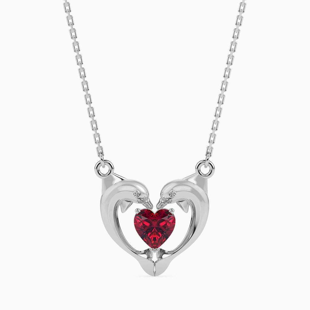 Jewelove™ Pendants SI IJ Platinum Ruby Heart Dolphin Pendant with Diamond for Women JL PT P 18028