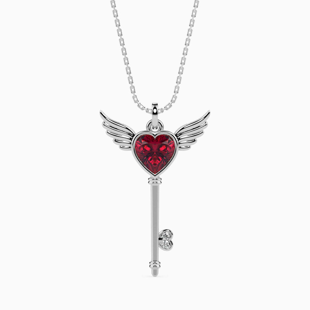 Jewelove™ Pendants SI IJ Platinum Ruby Heart Wings Pendant with Diamond for Women JL PT P 18035