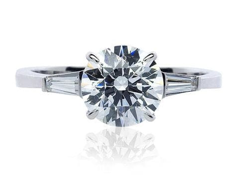 Platinum Solitaire Engagement Ring with Baguette Accents SJ PTO 265 - Suranas Jewelove
