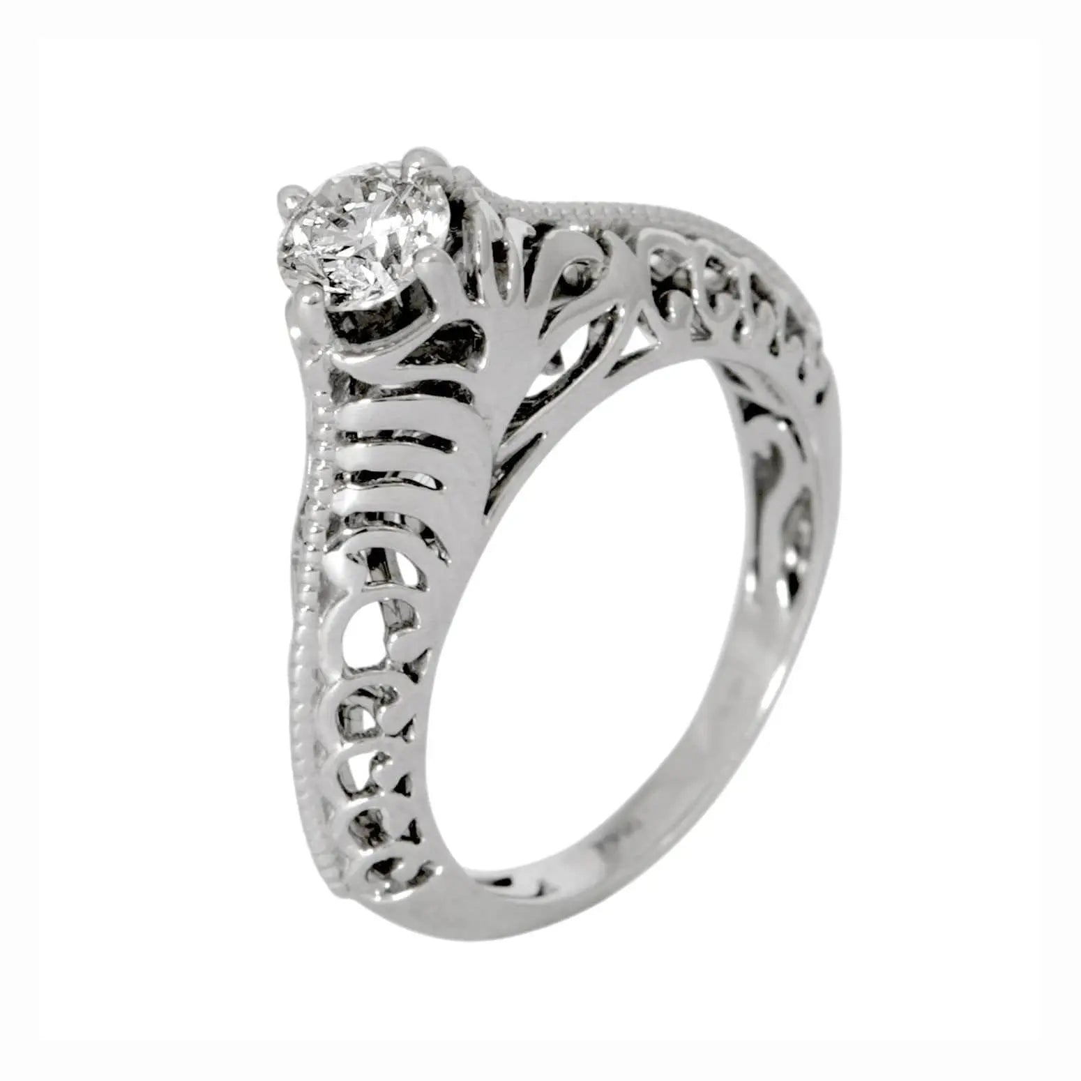 14K White Gold Round Diamond Halo Engagement Ring Setting Split Shank
