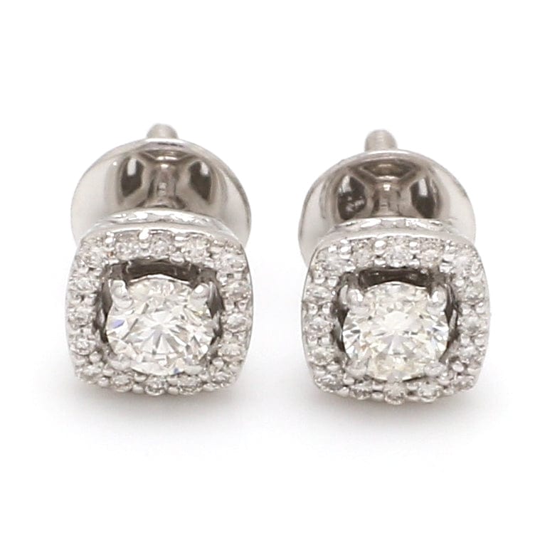 CUSHION CUT DOUBLE HALO DIAMOND STUD EARRINGS 18 KT WHITE GOLD – Parasmani  Jewellary