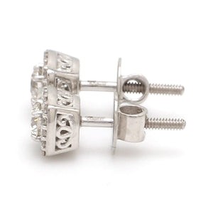 Platinum Solitaire Square Halo Earrings JL PTE 325