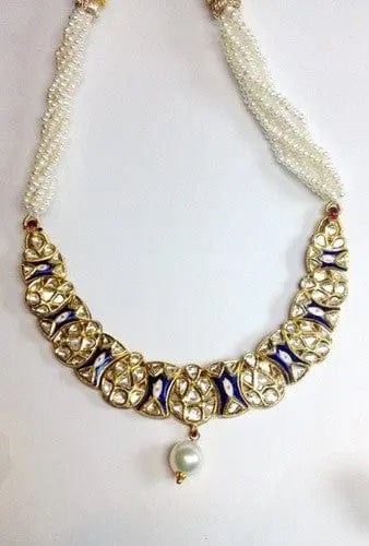 Price Point Blue Enamel Necklace set with Uncut Diamond Polki by Suranas Jewelove - Suranas Jewelove
