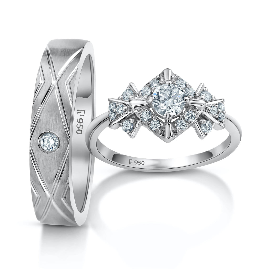 Jewelove™ Rings Both / SI IJ Rays of Light Platinum Love Bands with Solitaire JL PT 984