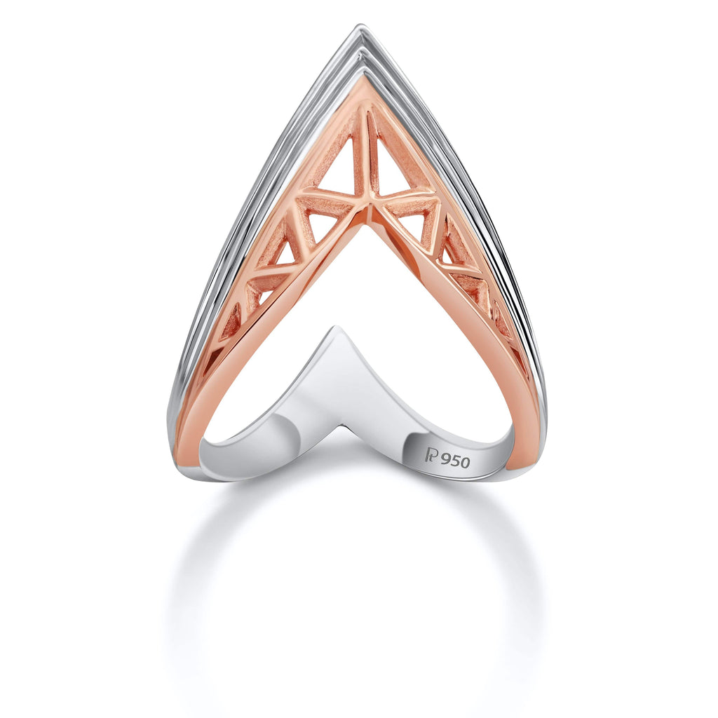 Jewelove™ Rings Women's Band only Ready to Ship - Ring Size 12, Designer V -shape Platinum & Rose Gold Cocktail Ring for Women JL PT 967