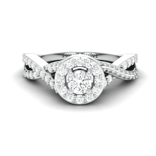 Jewelove™ Rings J VS / Women's Band only Ready to Ship - Ring Size 14, Designer Platinum Solitaire Ring with Halo & Designer Shank JL PT 677