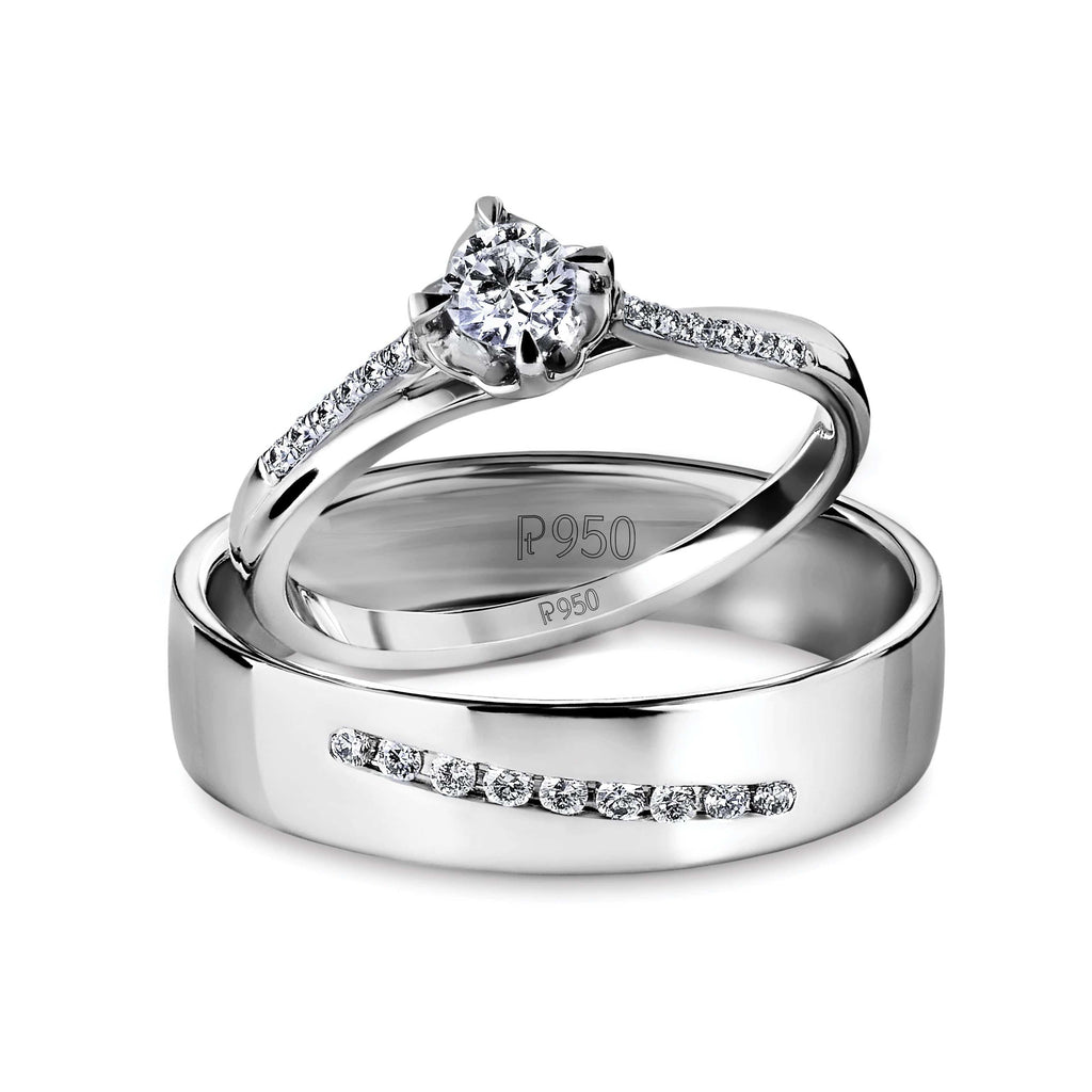 Jewelove™ Rings Both / SI IJ Ready to Ship - Ring Size 20 Designer Platinum Couple Rings with Diamonds JL PT 597