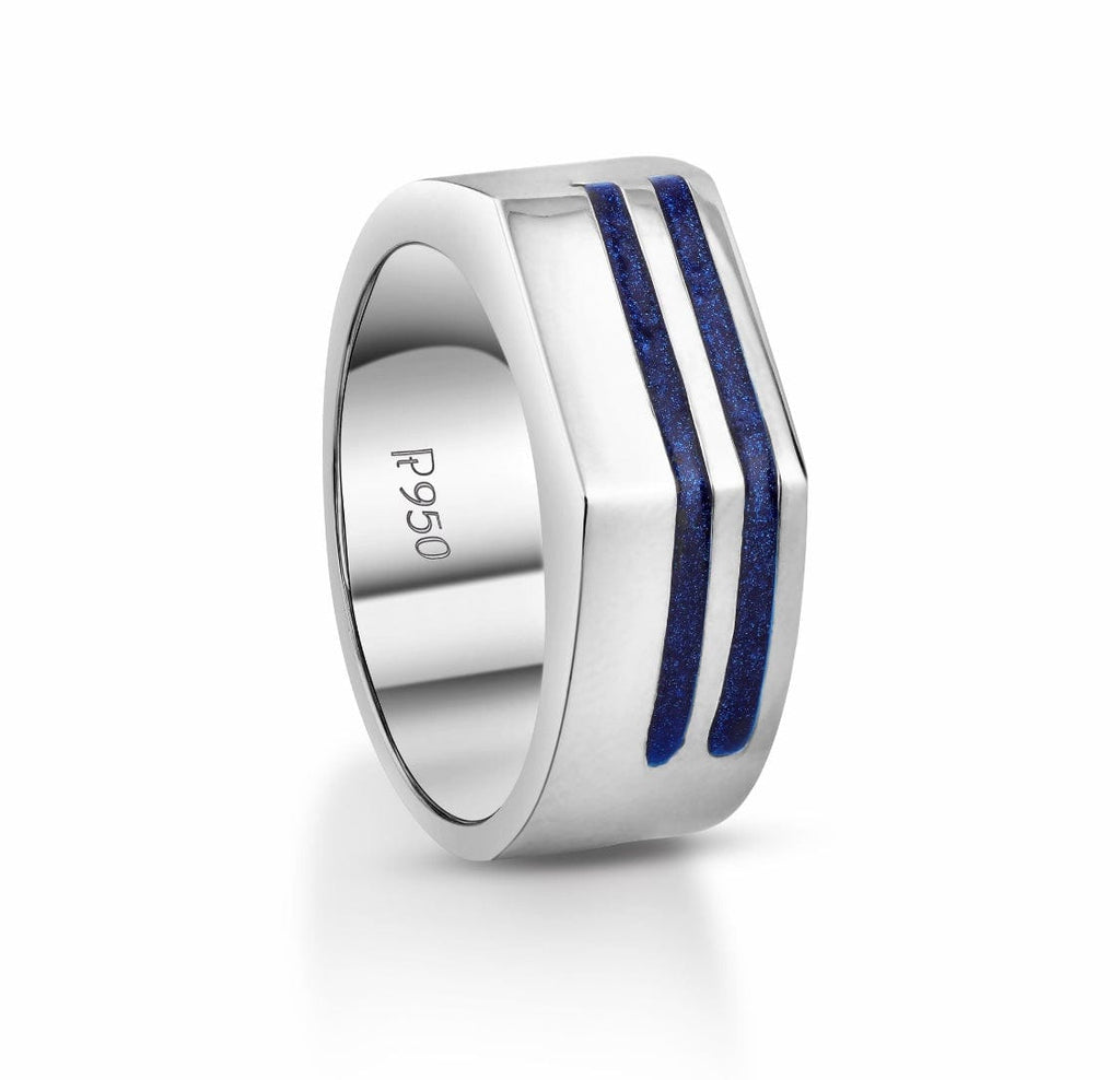 Jewelove™ Rings Men's Band only Ready to Ship - Ring Size 24, Men of Platinum | Heavy Platinum Signet Ring with Blue Enamel for Men JL PT 1057