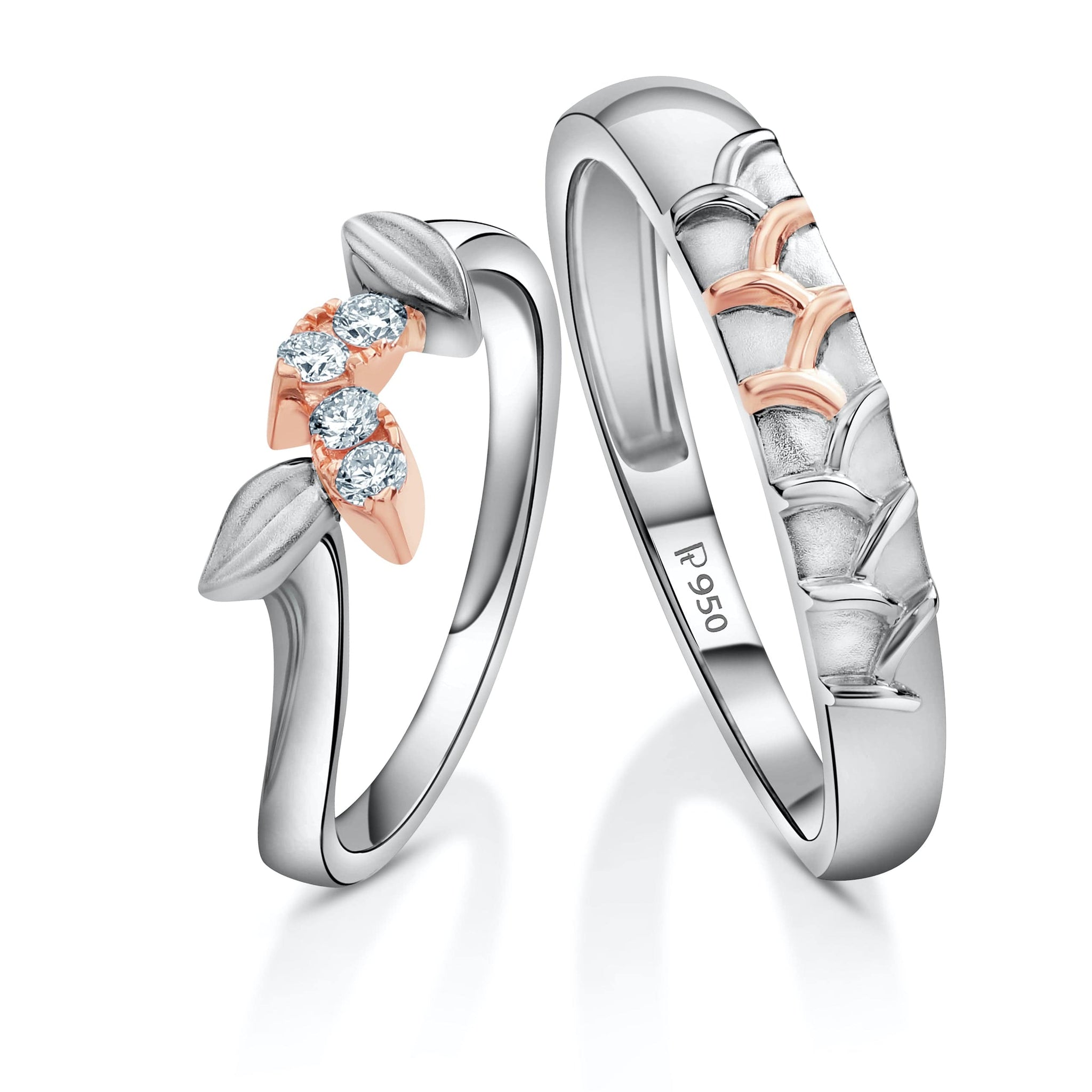 Ready to Ship - Ring Sizes 11, 19 Platinum & Rose Gold Couple Rings JL