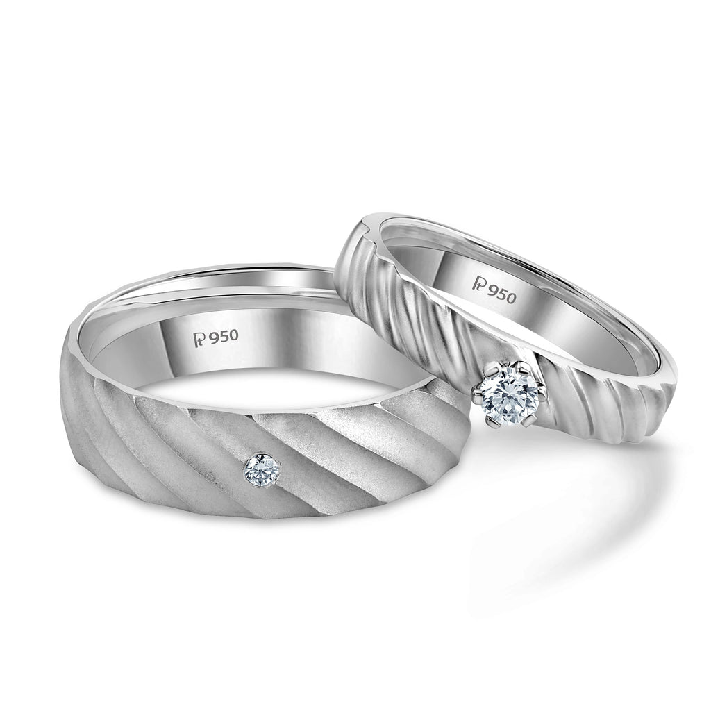 Jewelove™ Rings Both / SI IJ Ready to Ship - Ring Sizes 11, 20 Designer Matte Finish Platinum Couple Rings with Single Diamonds JL PT 956