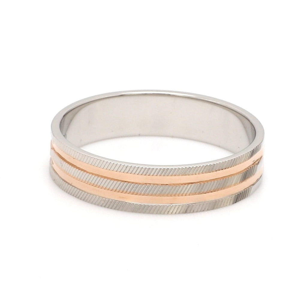 Jewelove™ Rings Men's Band only Ready to Ship - Ring Sizes 12, 22 - Textured Platinum & Rose Gold Couple Rings with Two Grooves JL PT 1129