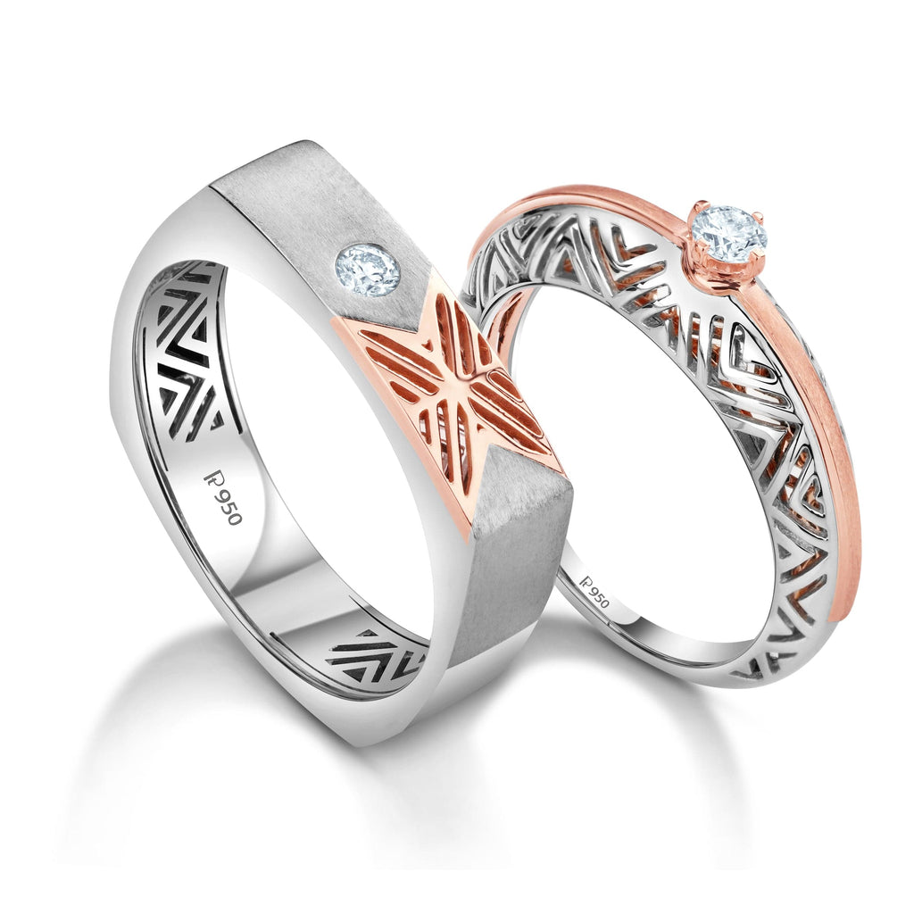 Jewelove™ Rings Both / SI IJ Ready to Ship - Ring Sizes 12, 23 Platinum & Rose Gold Couple Rings with Single Diamonds JL PT 952