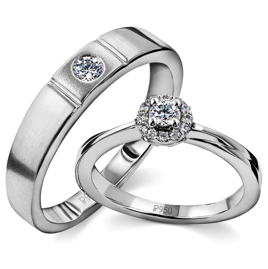 Jewelove™ Rings Both / VVS GH Ready to Ship - Ring Sizes 17, 23 Platinum Rings for Couple with Single Diamonds JL PT 593