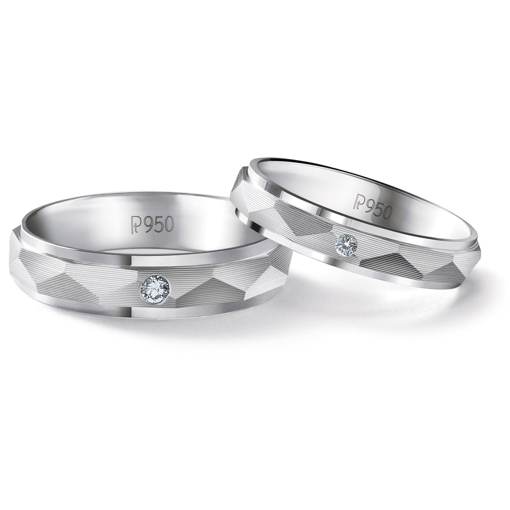 Designer Platinum Couple Rings with Single Diamonds JL PT 526 by Jewelove. Each of the Men's and the Women's Ring has a single diamond studded in it.