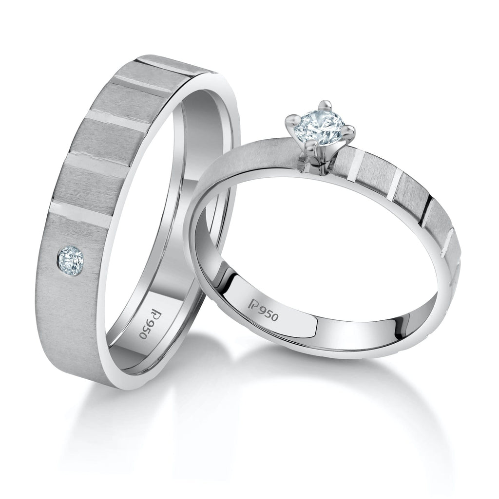 Jewelove™ Rings Both / SI IJ Ready to Ship - Sizes 12, 20 Matte Finish Platinum Couple Rings with Single Diamonds JL PT 953