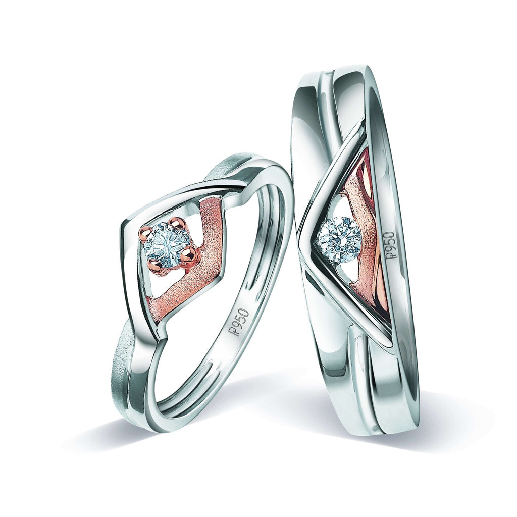 Jewelove™ Rings SI IJ / Both Ready to Ship - Sizes 18, 12 Platinum Couple Rings with Rose Gold & Diamonds JL PT 936