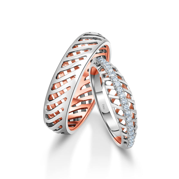 Jewelove™ Rings Ready to Ship - Sizes 21, 23 Designer Diamonds Platinum Love Bands with Rose Gold JL PT 1070