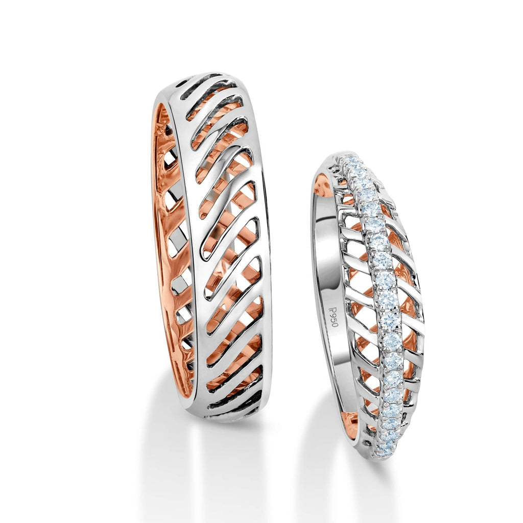 Jewelove™ Rings Both / SI IJ Ready to Ship - Sizes 21, 23 Designer Diamonds Platinum Love Bands with Rose Gold JL PT 1070