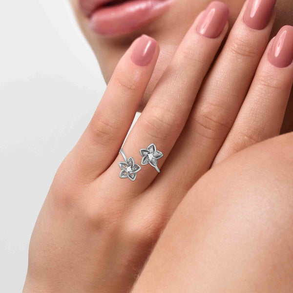 Jewelove™ Rings Romantic Flowery Platinum Ring for Women with 2 Diamonds JL PT LR 90