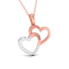 Front Side View of Platinum of Rose double Heart Pendant with Diamonds JL PT P 8111